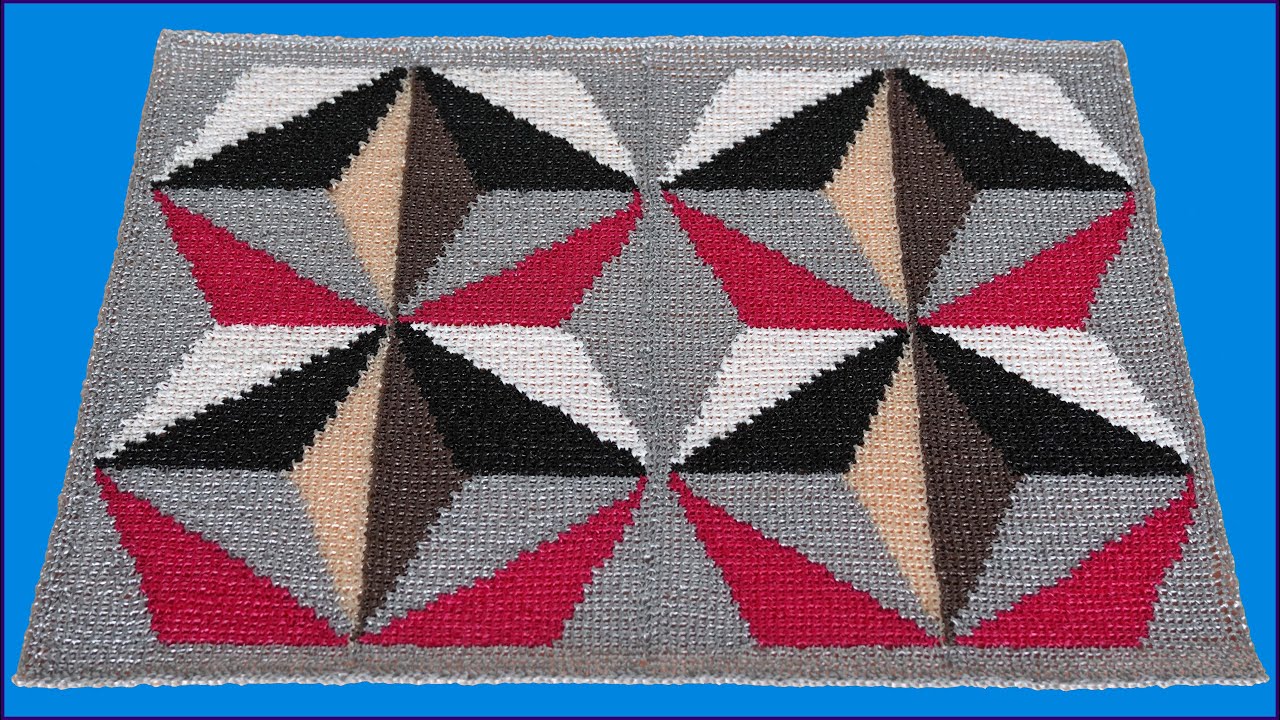 Коврик из полипропиленовой пряжи тунисским крючком. Часть 4.