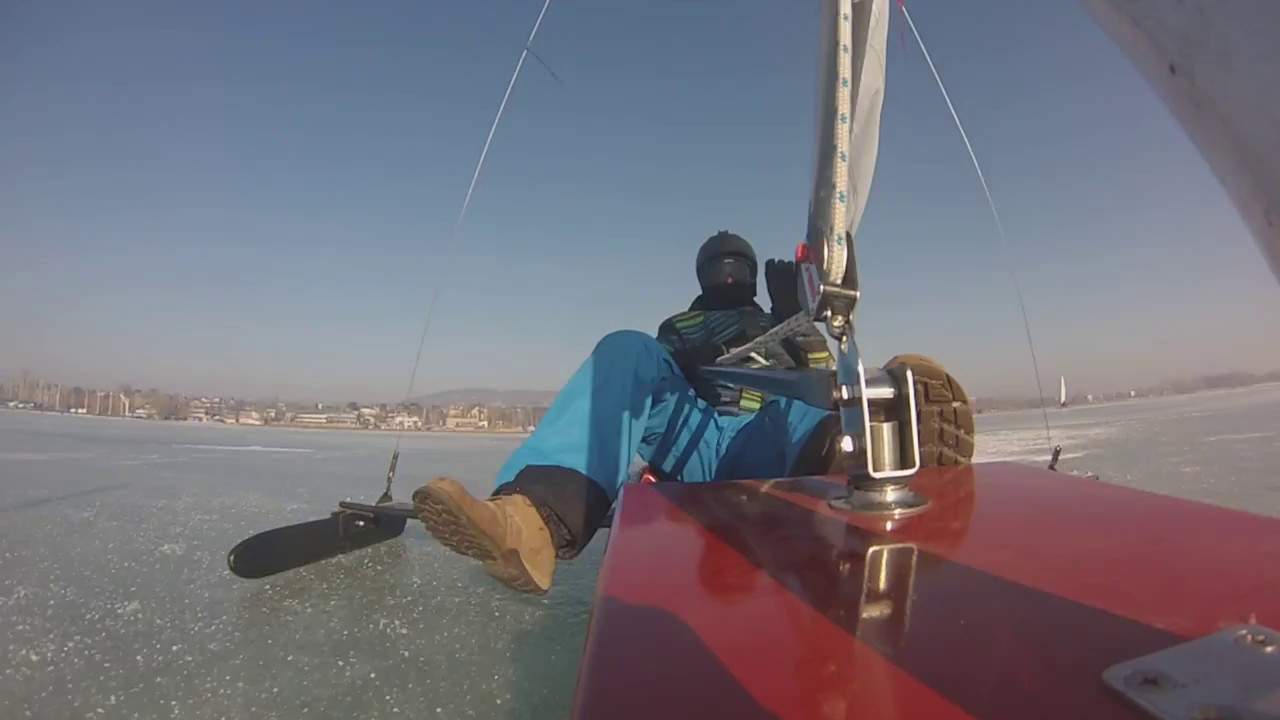 Ice sailing on Lake Balaton, Hungary