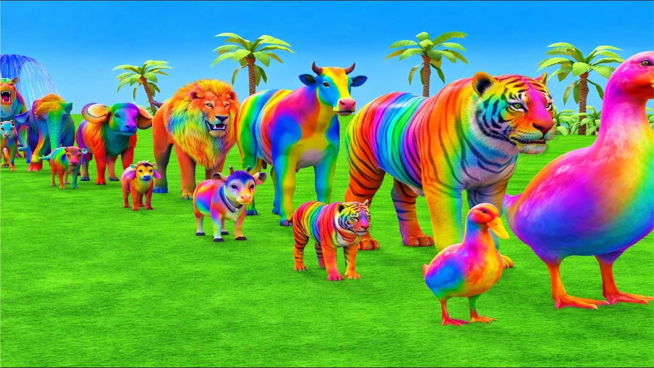 long slide game with cow elephant gorilla hippopotamus tiger 3d animal game funny 3d animal