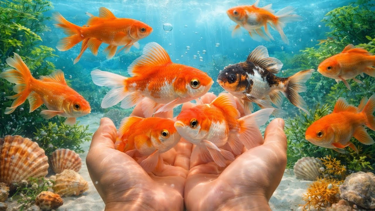 Fun and Exciting Moment Catching Beautiful Colorful Fish in an Egg Tray