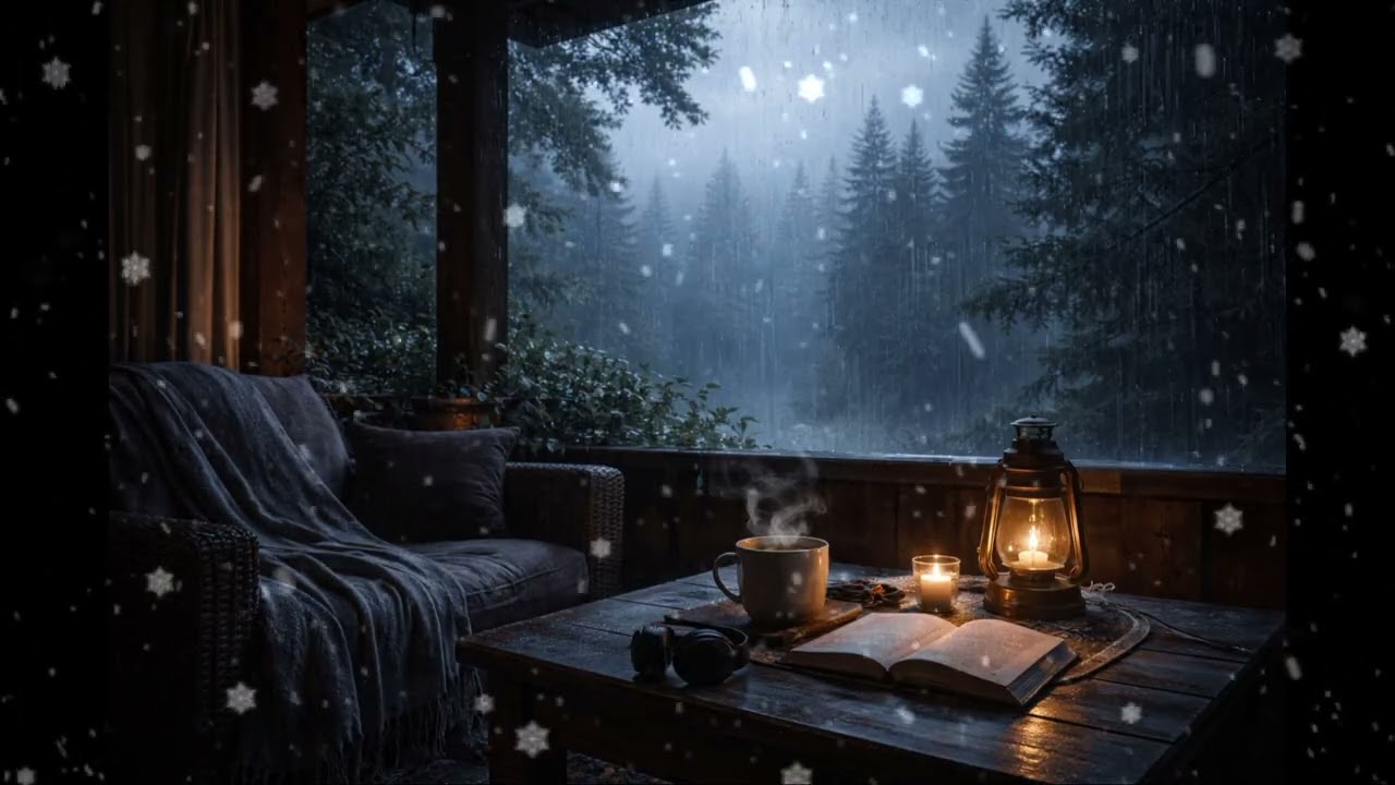 Rainy Night Sleep Music | Cozy Cabin Window in the Forest
