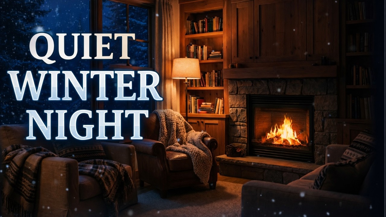 Quiet Winter Cabin Night ❄️ Fireplace & Soft Piano Ambience
