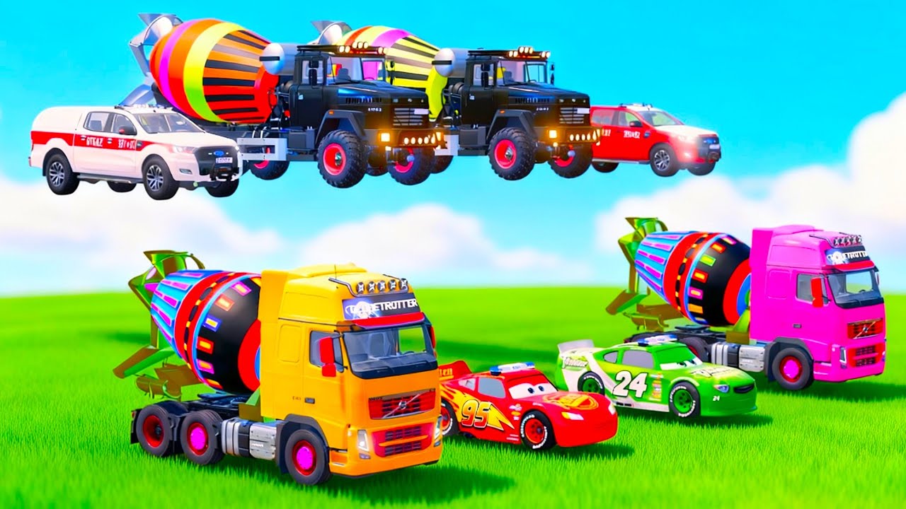 🌈🚓TRANSPORTING ALL COLORS POLICE CARS, FIRE TRUCKS, AMBULANCE VEHICLES AND MIXER COLORS ! FS 22 #6