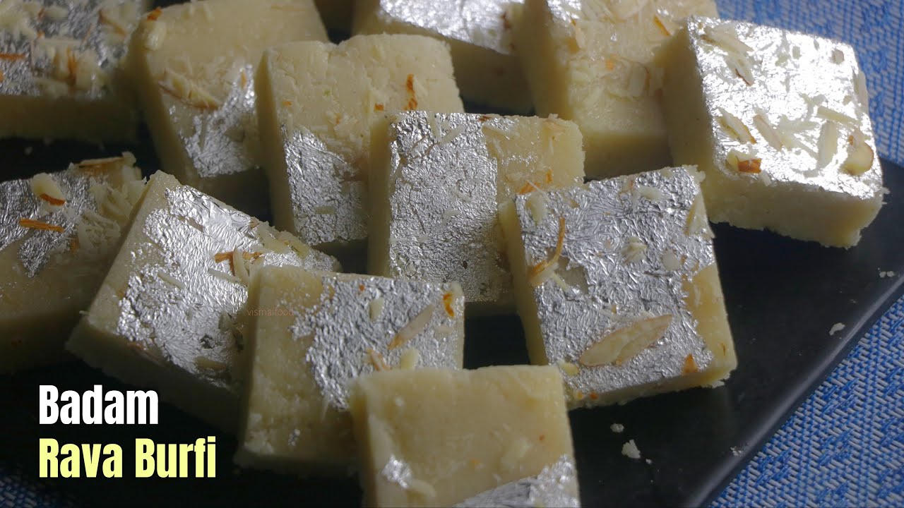 బాదం రవ్వ బర్ఫీ || how to make badam rava burfi in telugu vismai food || rakhi special sweet
