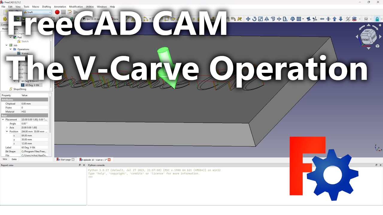 CNC V-Carve Basics &ndash; FreeCAD Ep.10 | CAM V-Carve Tutorial for Engraving Text