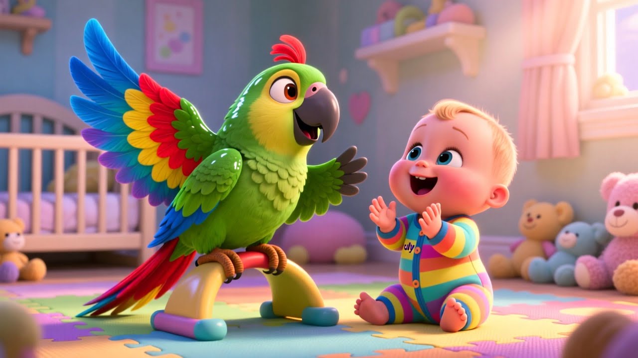 Talking Parrot With Baby | Fun Parrot Song for Kids | Colorful Bird Nursery Rhyme