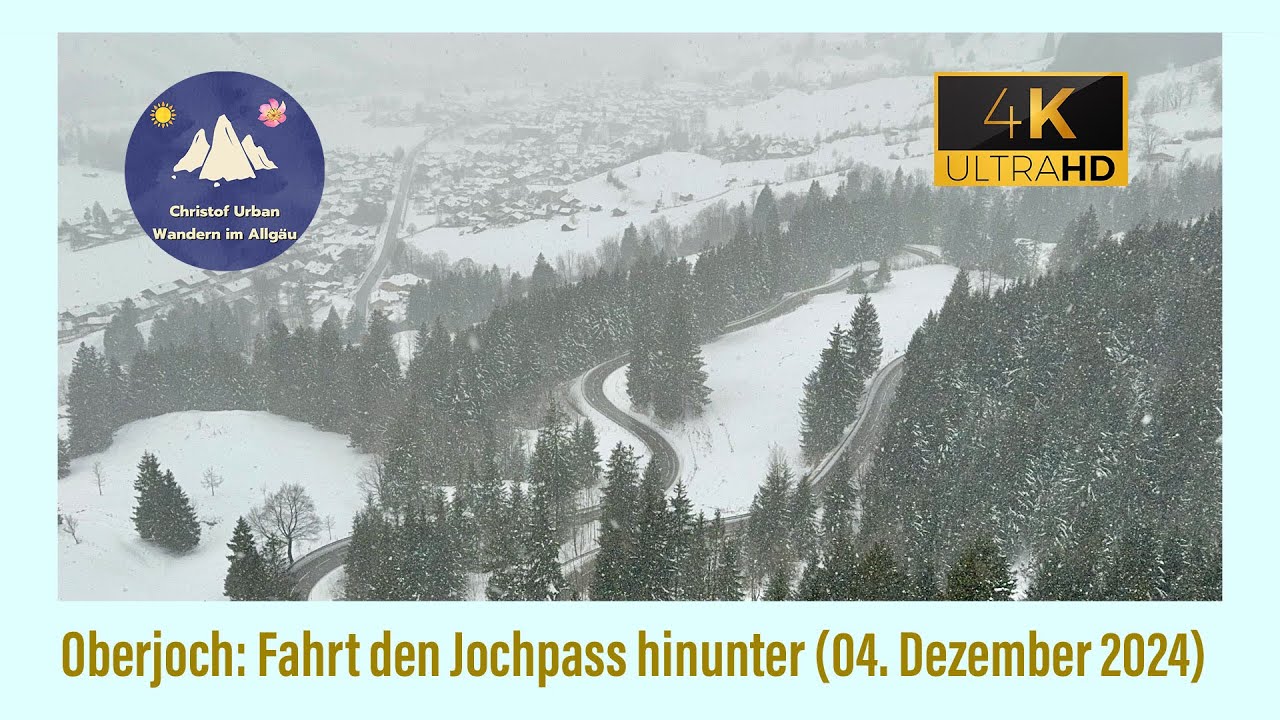 Oberjoch: Fahrt den Jochpass hinunter bei Schnee (04. Dezember 2024)