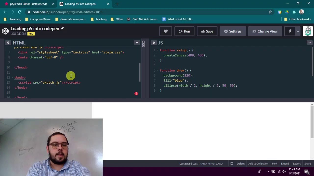 Using p5 inside of codepen.io