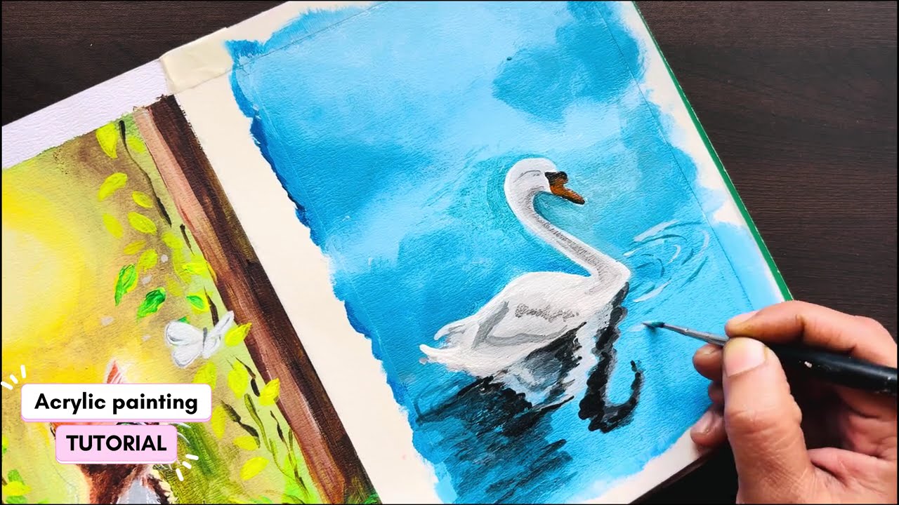 Easy Acrylic Painting Tutorial |Beautiful Swan in Blue Water|Acrylic Painting Tutorial for Beginners