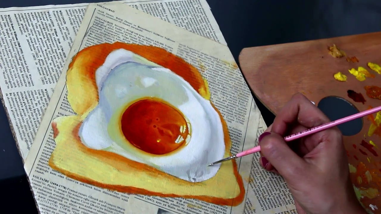 Oil Painting Series on Newspaper (Egg Bread) Long Version.