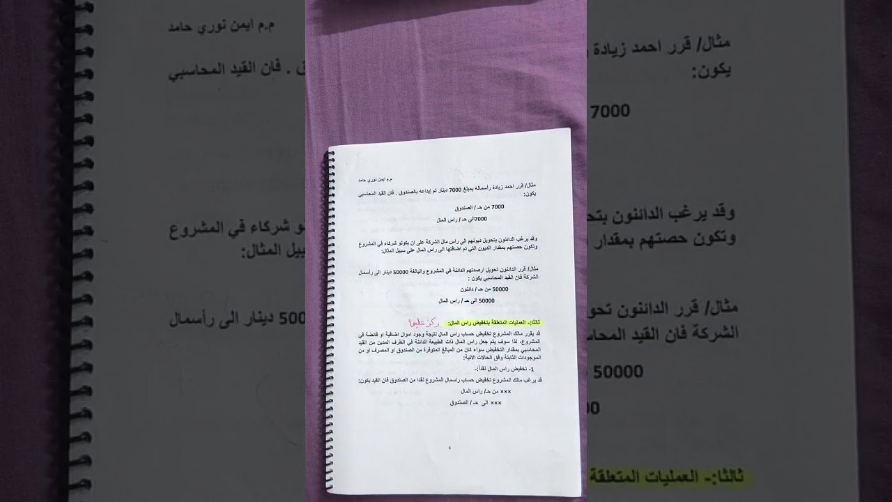 مبادئ المحاسبة - الفصل الثالث - العمليات على رأس المال والقروض و فوائد القروض