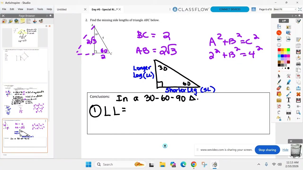 Honors Geometry BC February 10th - Unit 8 Day 5 - Special Right Triangles (30-60-90)