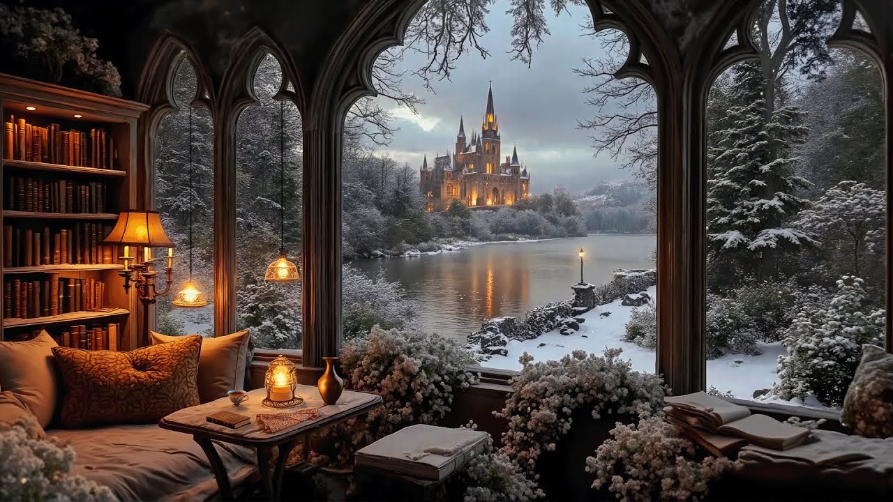 Melancholic Piano Dark Academia | Gothic Castle Library Ambience for Deep Winter Study