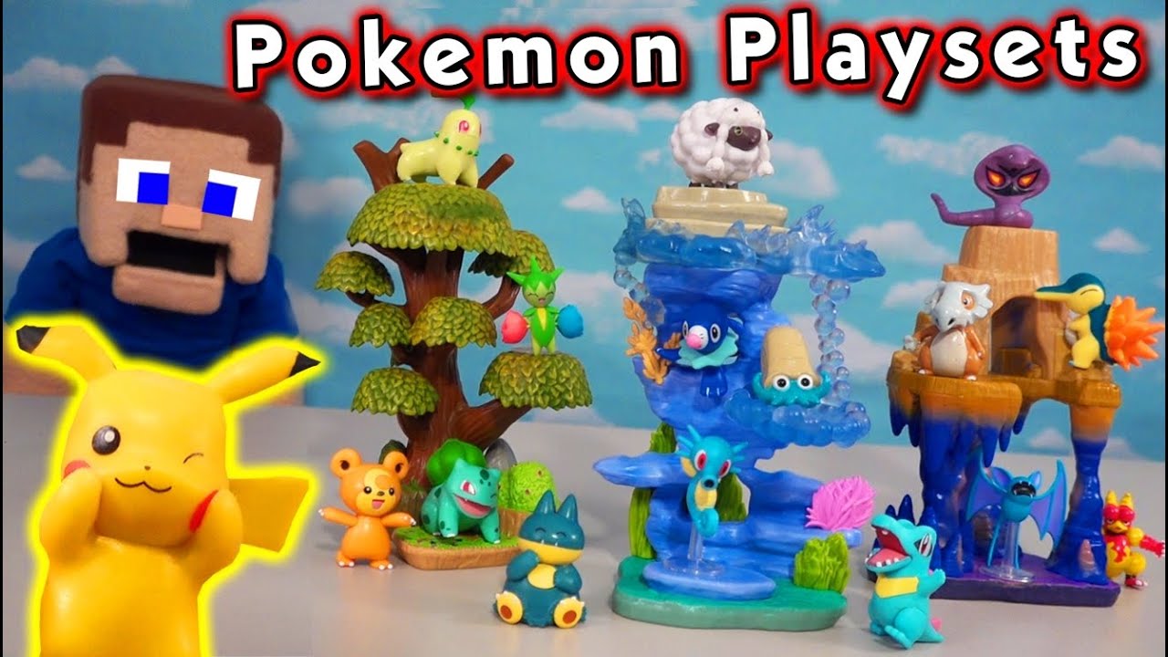 Pokemon Select Picachu Environments!! Forest, Mountain, & Cave Playsets!