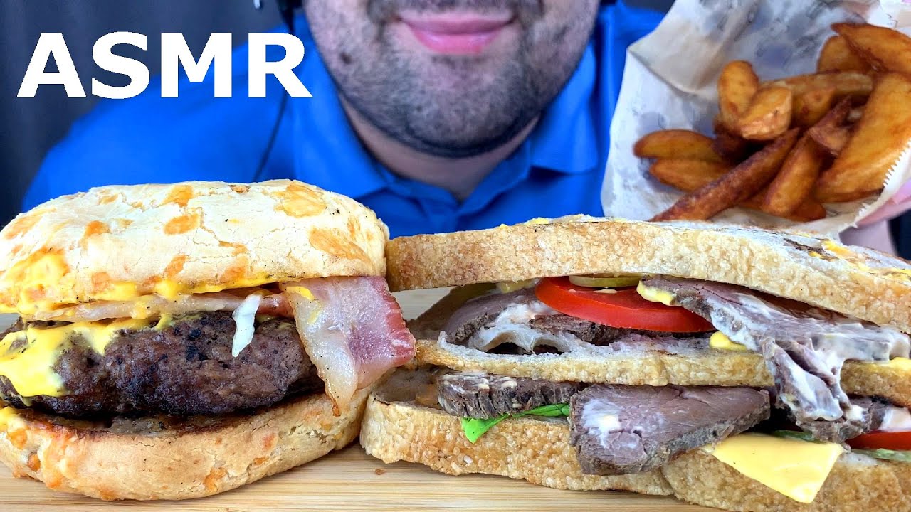 ASMR GIANT SANDWICH ROAST BEEF, CHEESEBURGER BACON & FRIES POTATO MUKBANG (EATING SOUNDS)