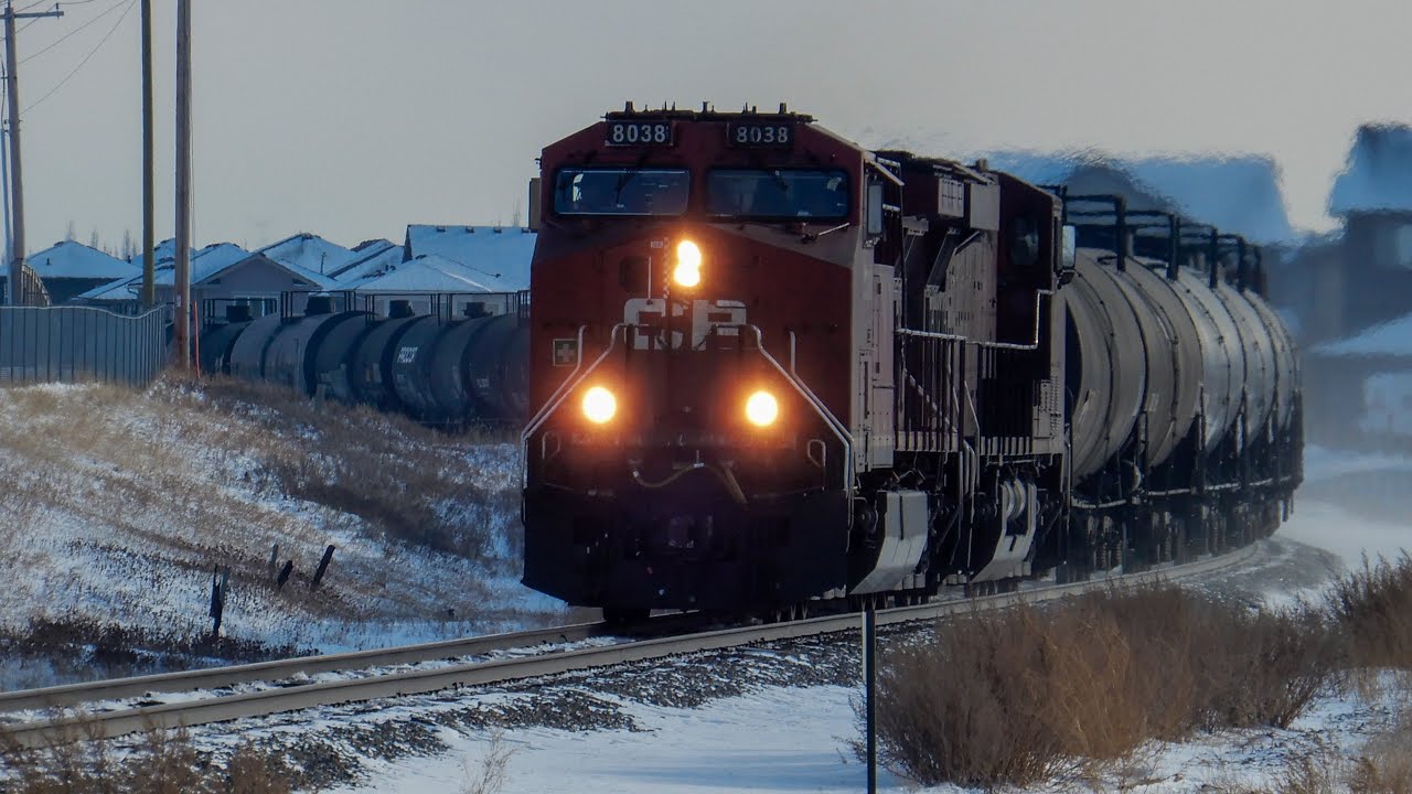 CP 8038 Leads CP Manifest Train North through Airdrie AB