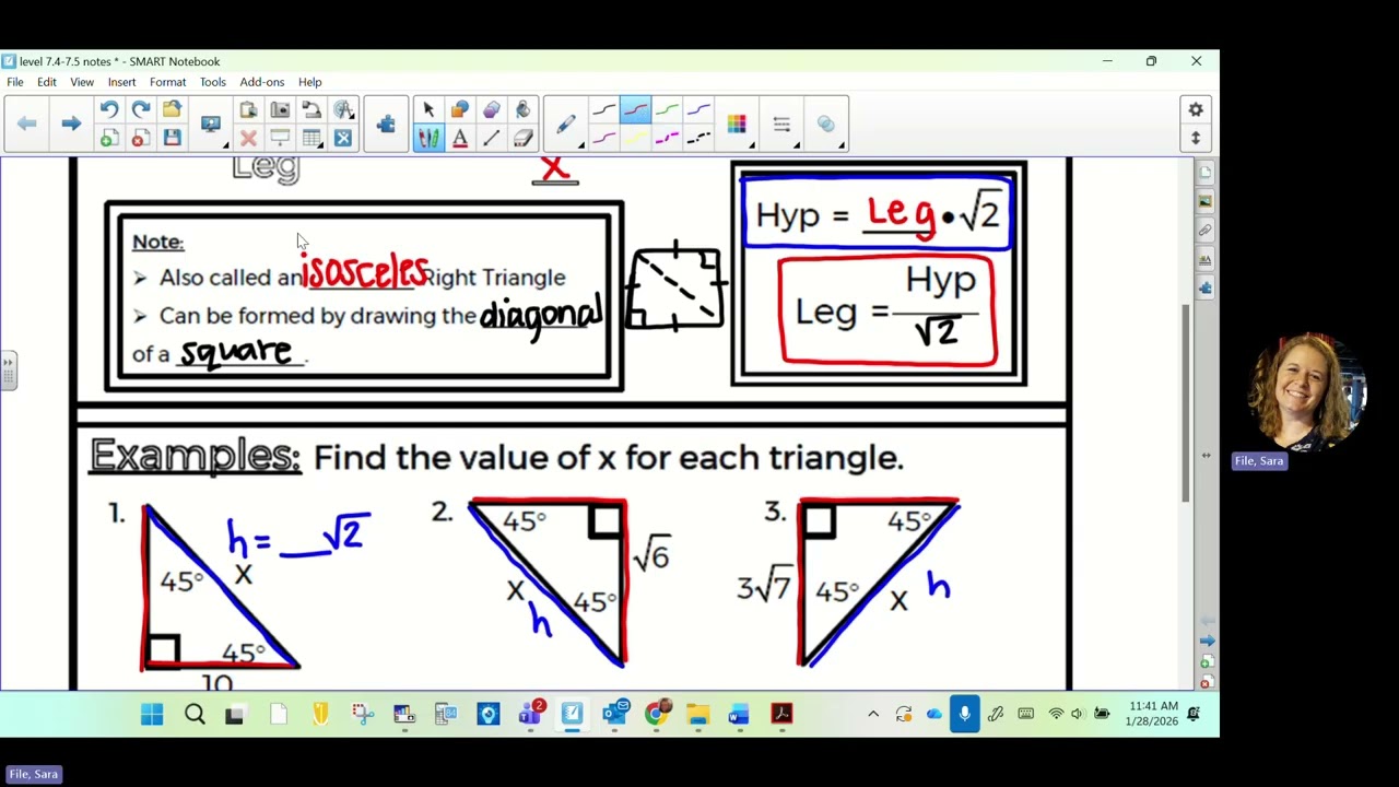 level geometry - 7.4 notes  -special right triangles (45-45-90)