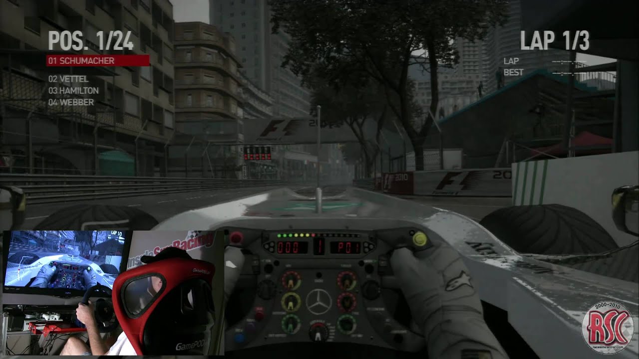 F1 2010: Monaco Rain Race w Fanatec Carrera Wheel PIP on PS3