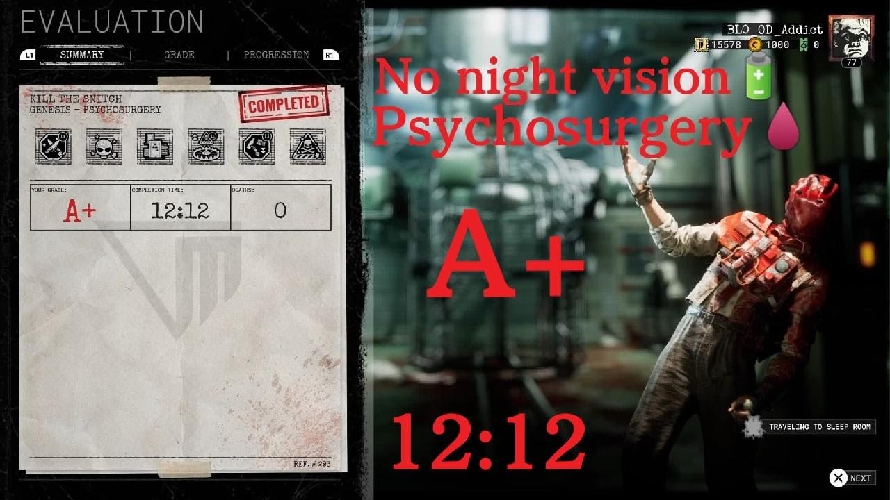 [No night vision challenge] Kill the snitch,psychosurgery,A+ 12:12 (The outlast trials)