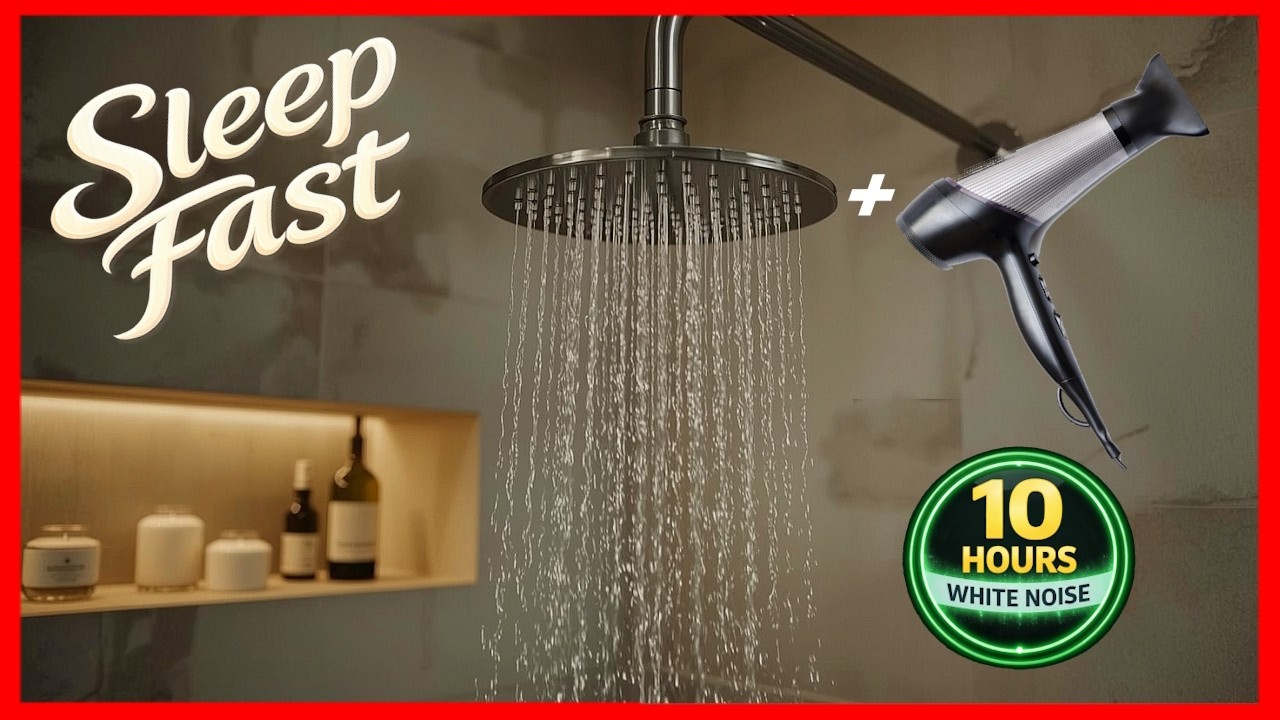 Shower + Hair Dryer Sleep Sounds, Cozy Bathroom White Noise, 10 Hours