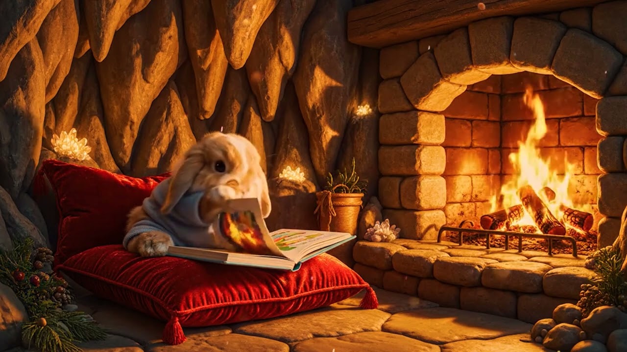 Bunny's Cozy Reading Nook | Soft Music & Nature Sounds, Crackling Fire for Deep Focus, Relax, Chill