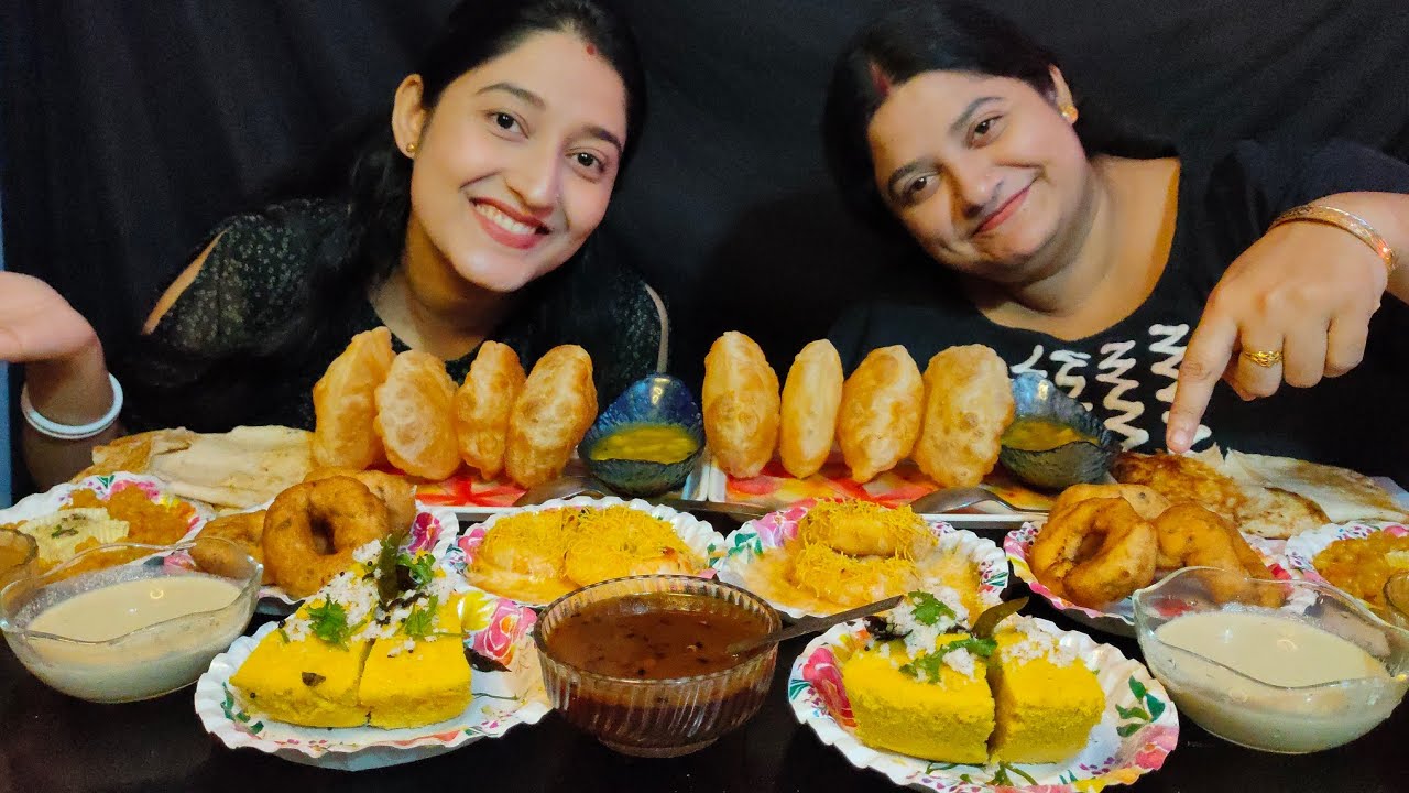 Huge Eating Show Luchi,Dosa,Vada,Dhokla,Doi Vada,Sweets/Eating Challenge