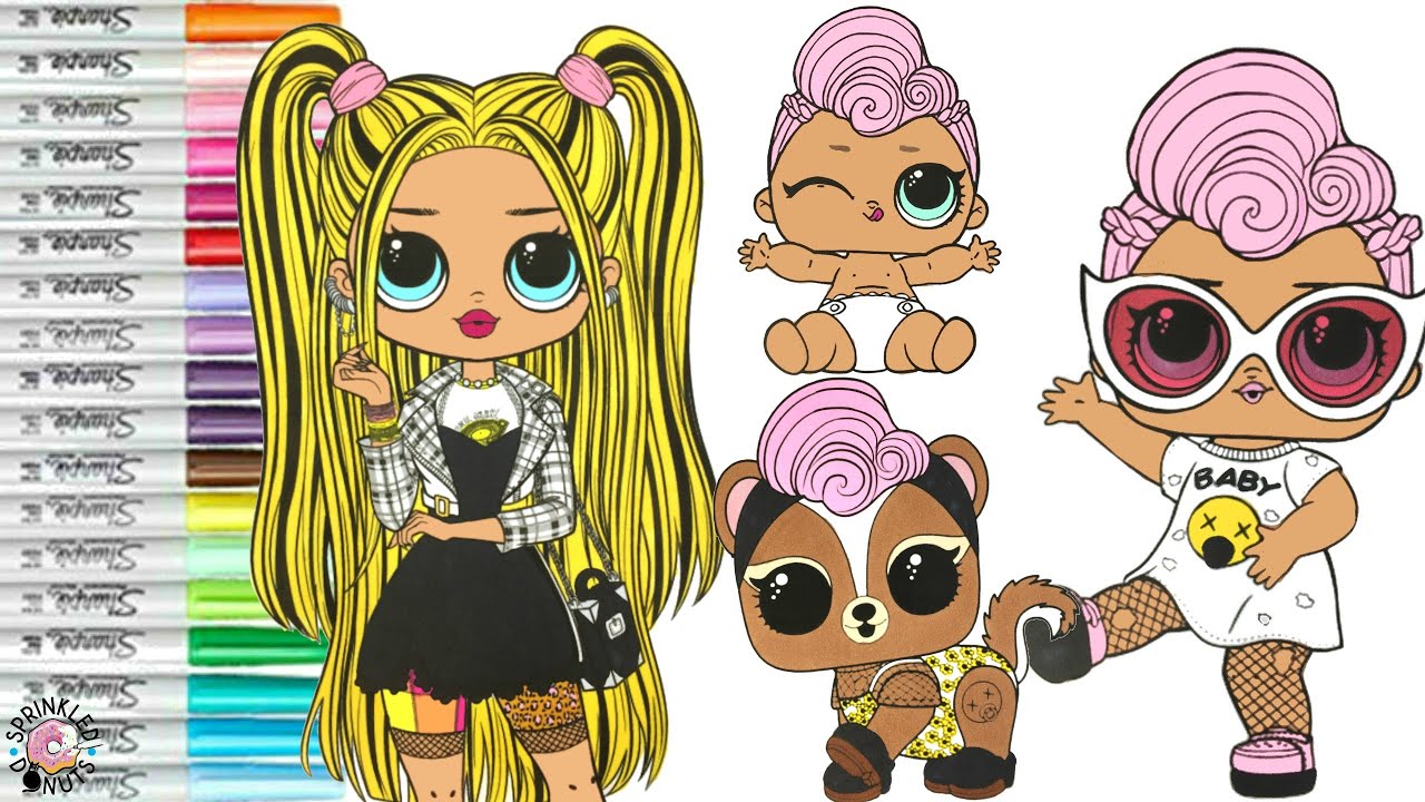 LOL Surprise Dolls Coloring Book Page Family OMG Alt GRRRL Grunge GRRRL LIL Sister and Grunge Skunk