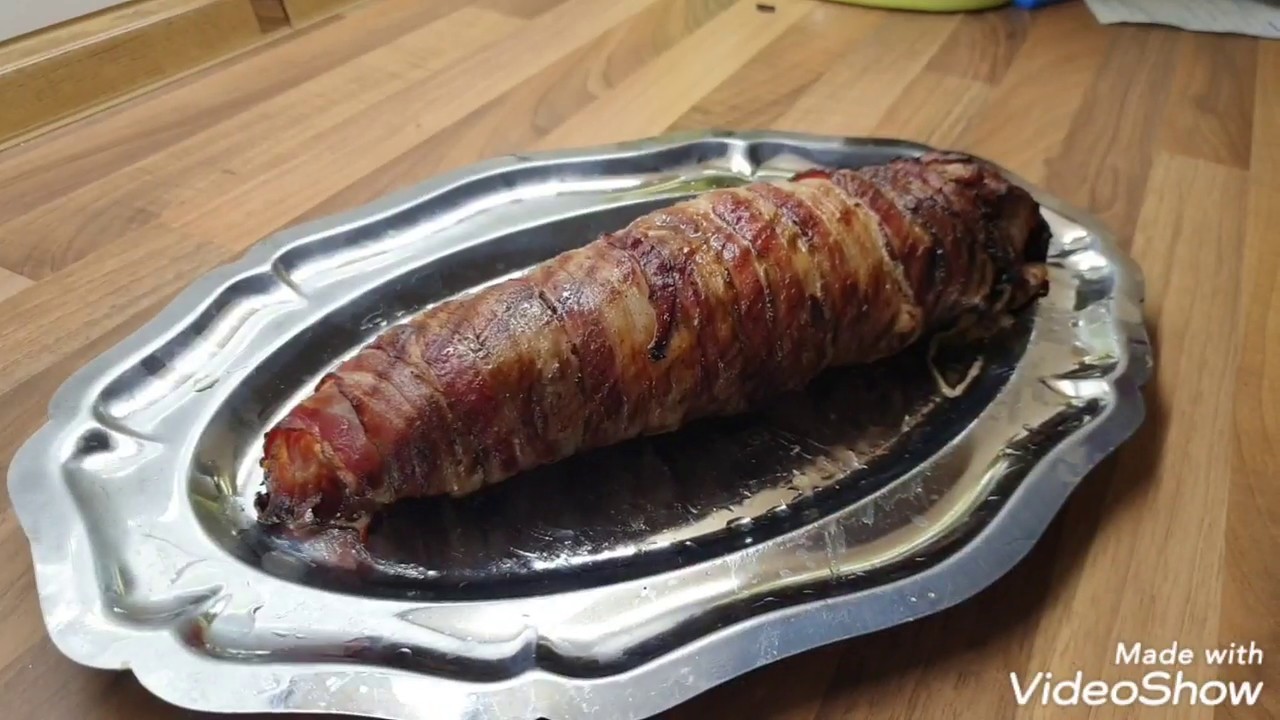 Gefüllte Schweinelende in einem Baconmantel