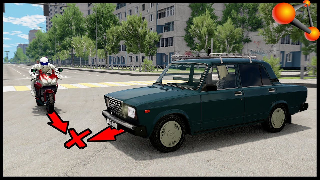 МОТОЦИКЛ На КРАСНЫЙ! Есть ШАНС ВЫЖИТЬ? - BeamNg Drive