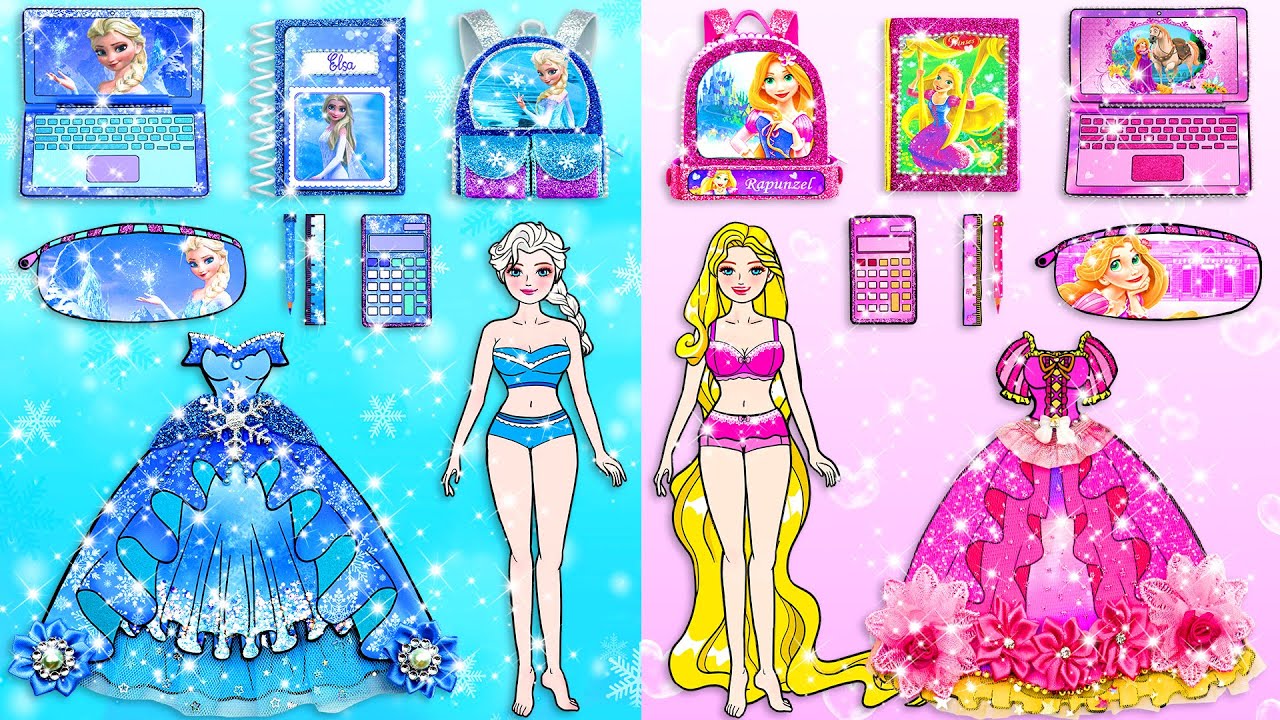 Pink vs Blue Costume Dress Up & School Supplies - Barbie Princess Friend - Woa Doll Channel