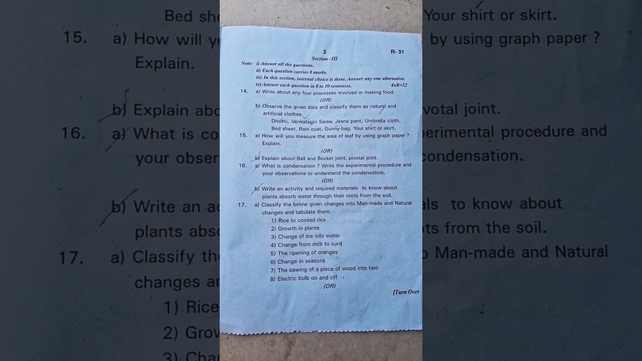 6th Class SA2 Science 2024 Question paper