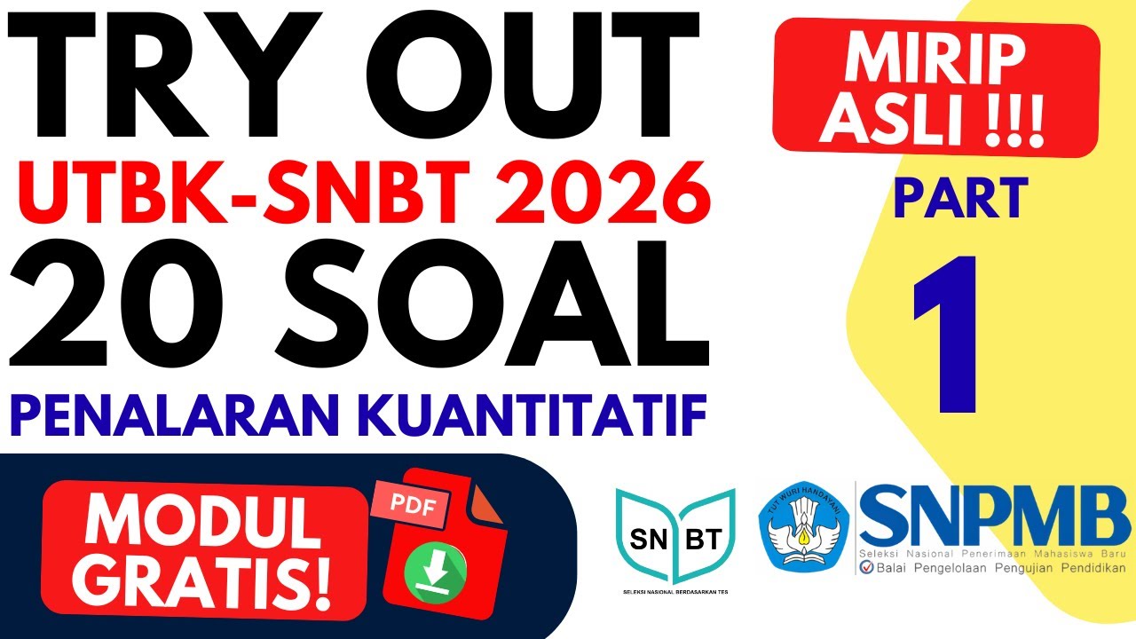 TRY OUT Penalaran Kuantitatif UTBK SNBT 2026 | 20 Soal & Pembahasan Lengkap