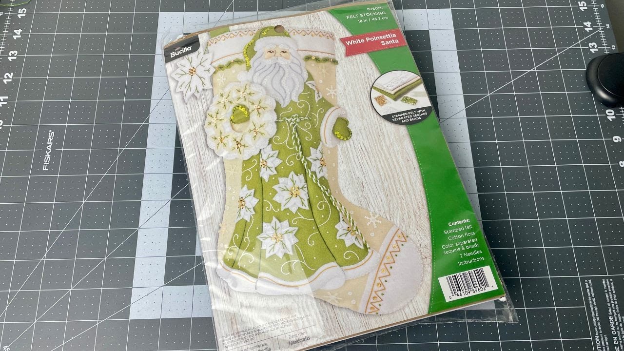 White Poinsettia Santa Bucilla Stocking Part 1
