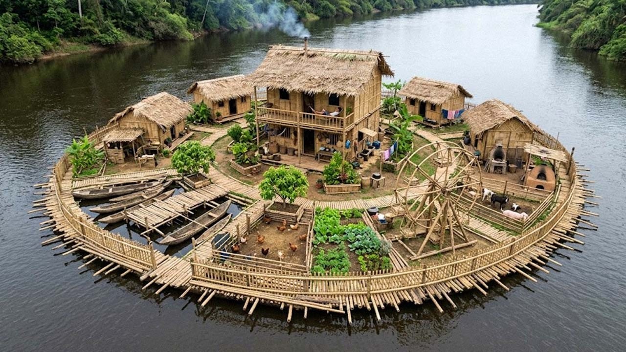 Ingenious Bamboo Raft House Built Completely by Hand - Full Unvarnished Process | @7Asian