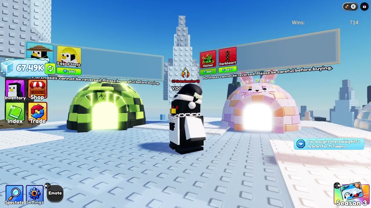 I got the 1x1x1x1 penguin skin for 11 tokens in the new update. |Roblox Knockout