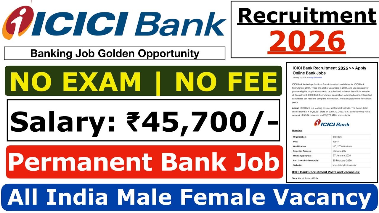 ICICI Bank Recruitment 2026 | ICICI Bank Fresher Vacancy 2026 | Bank Jobs for Freshers in 2026