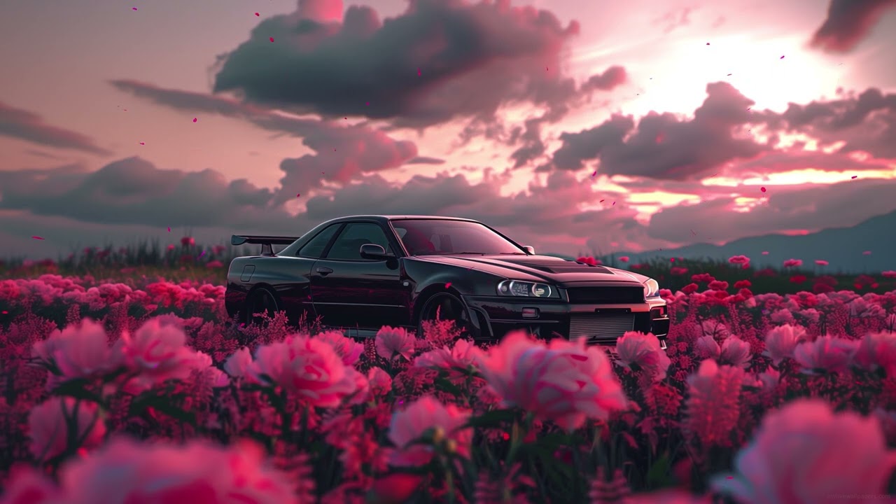 Nissan Skyline Pink Petals 4K Live Wallpaper