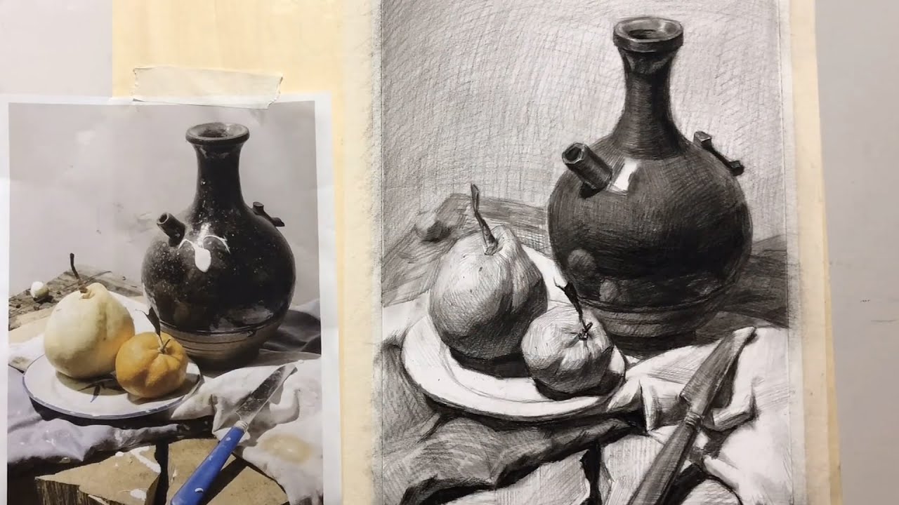 Научите рисовать натюрморт карандашом на бумаге