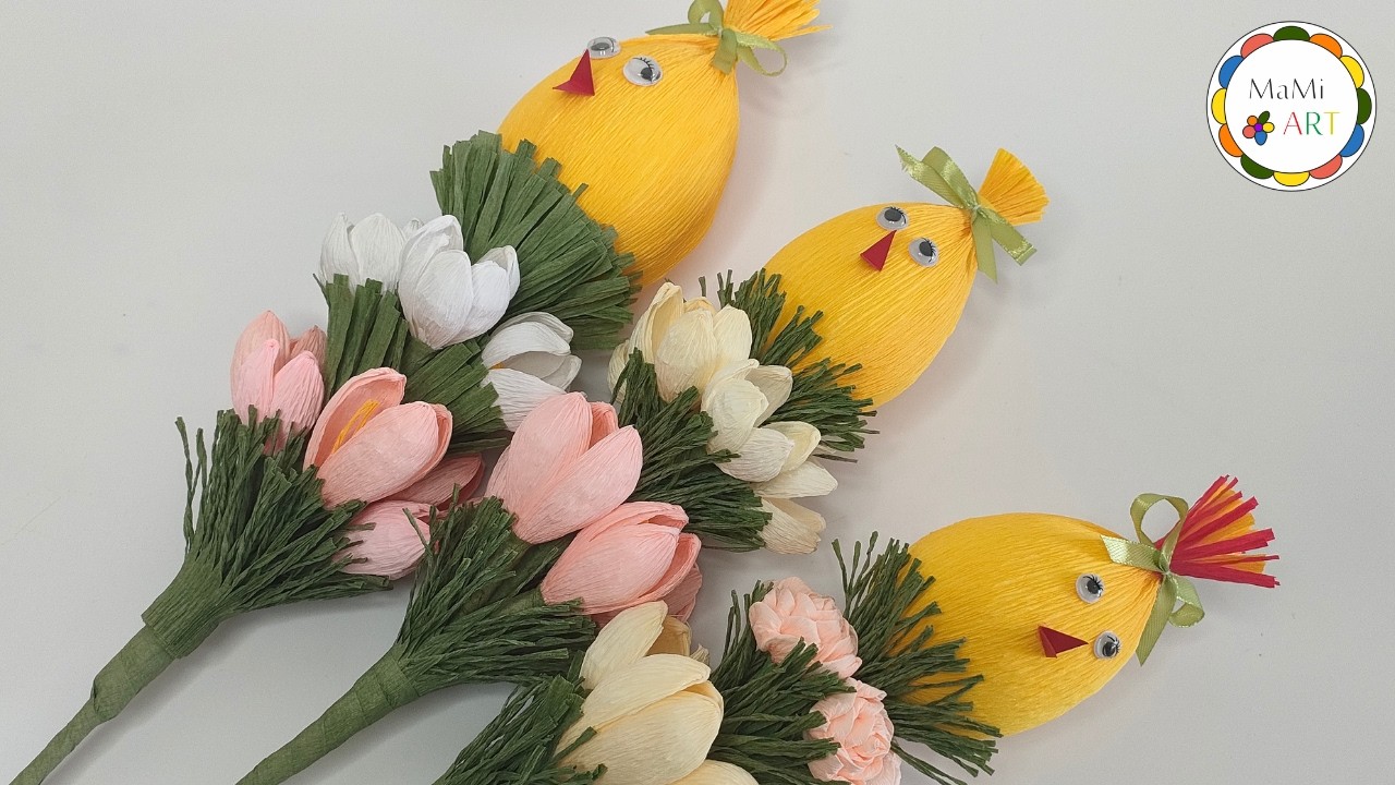 🌿🐣 Wielkanocne palmy z krepiny – zrób to sam! Kurczak i królik na szczycie palmy 🐰✨