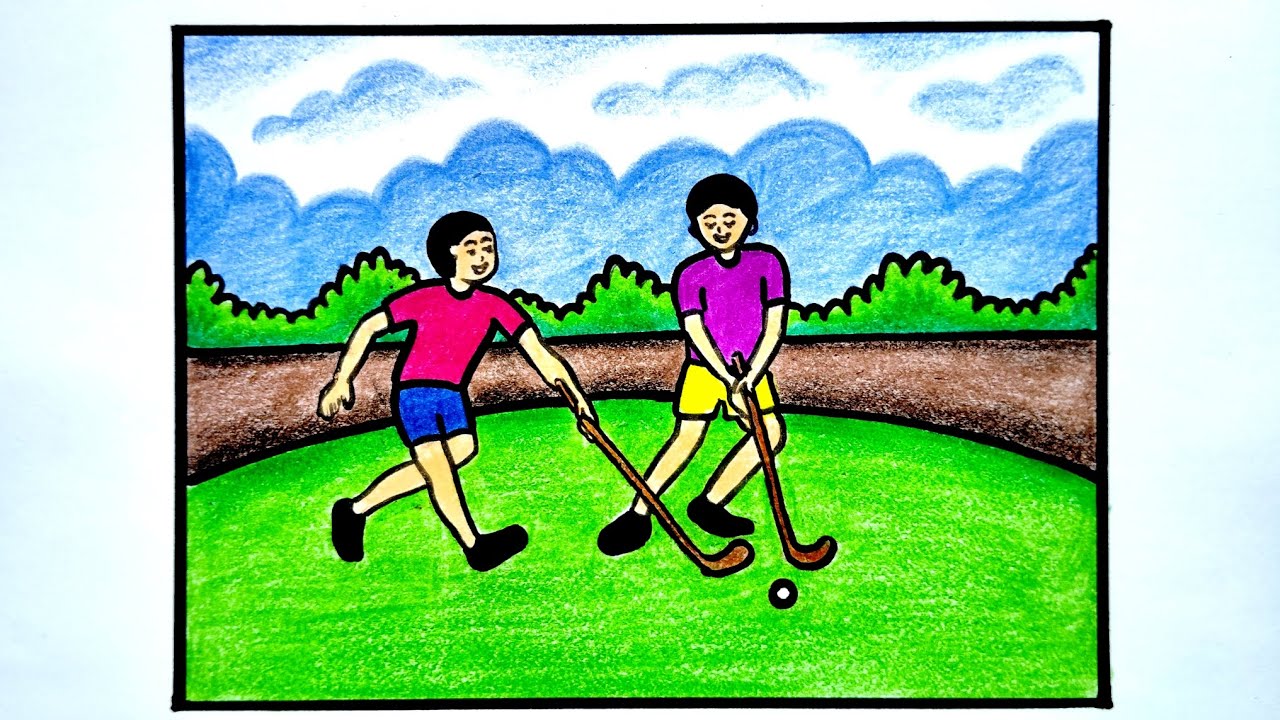 Boys Playing Hockey Drawing 🏒 ||How To Draw Boys Playing Hockey Easy Steps ||Hockey Players Drawing