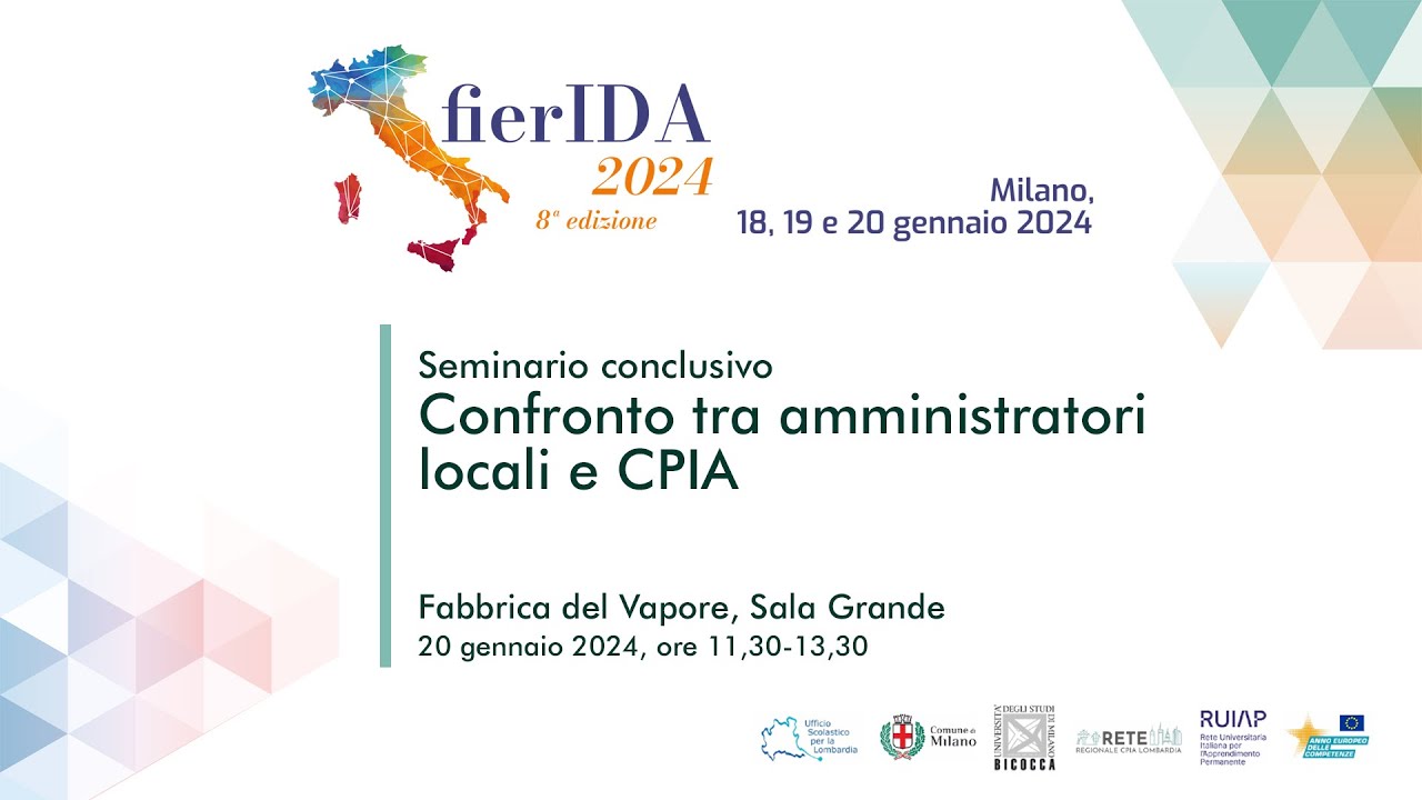 fierIDA 2024-Seminario conclusivo: CONFRONTO TRA AMMINISTRATORI LOCALI e CPIA-20 gennaio 11.30-13.30