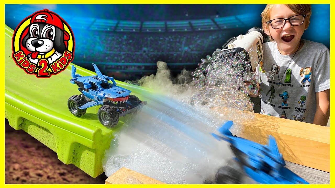 I Found the Best Monster Truck Toy! (BAZOOKA BUBBLE GUN RACE)