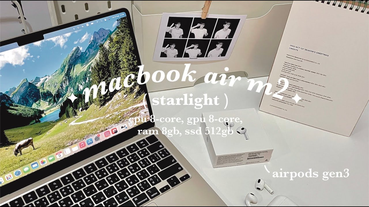 unbox ep.3 | macbook air m2 ( starlight ) + airpods gen3 - setup 💻