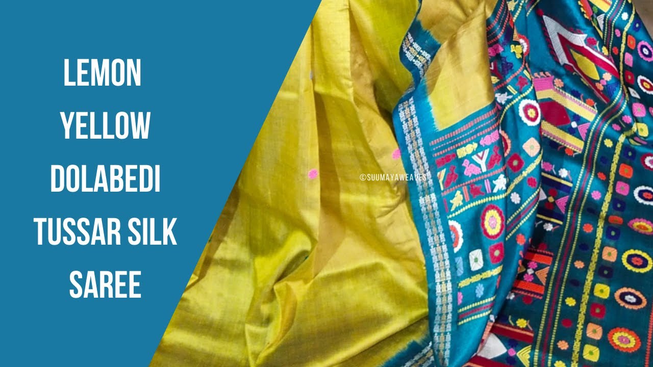 Lemon Yellow Dolabedi Tussar Silk Saree
