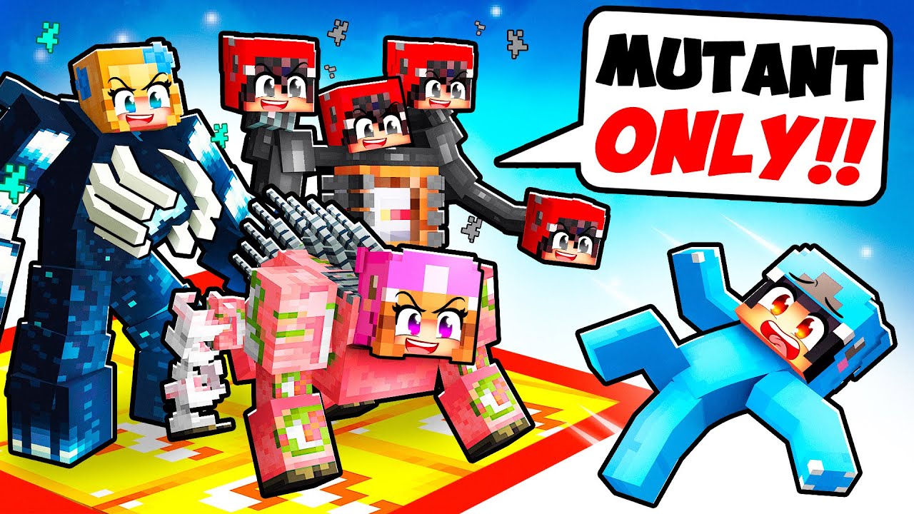 LOCKED on ONE LUCKY BLOCK RAFT But We're MUTANT MOBS With CRAZY FAN GIRL!