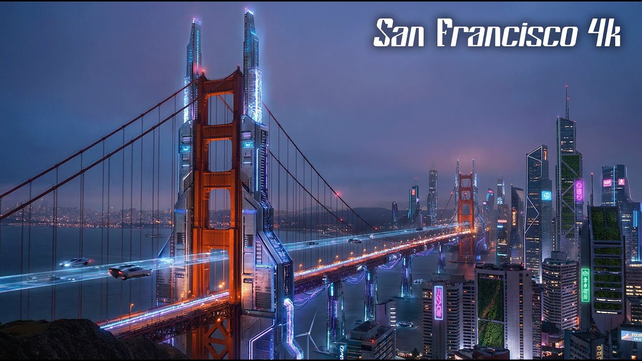 San Francisco Future City 4K | 12 Hours Futuristic City Visuals, Sci-Fi Ambient Music, Relax & Focus
