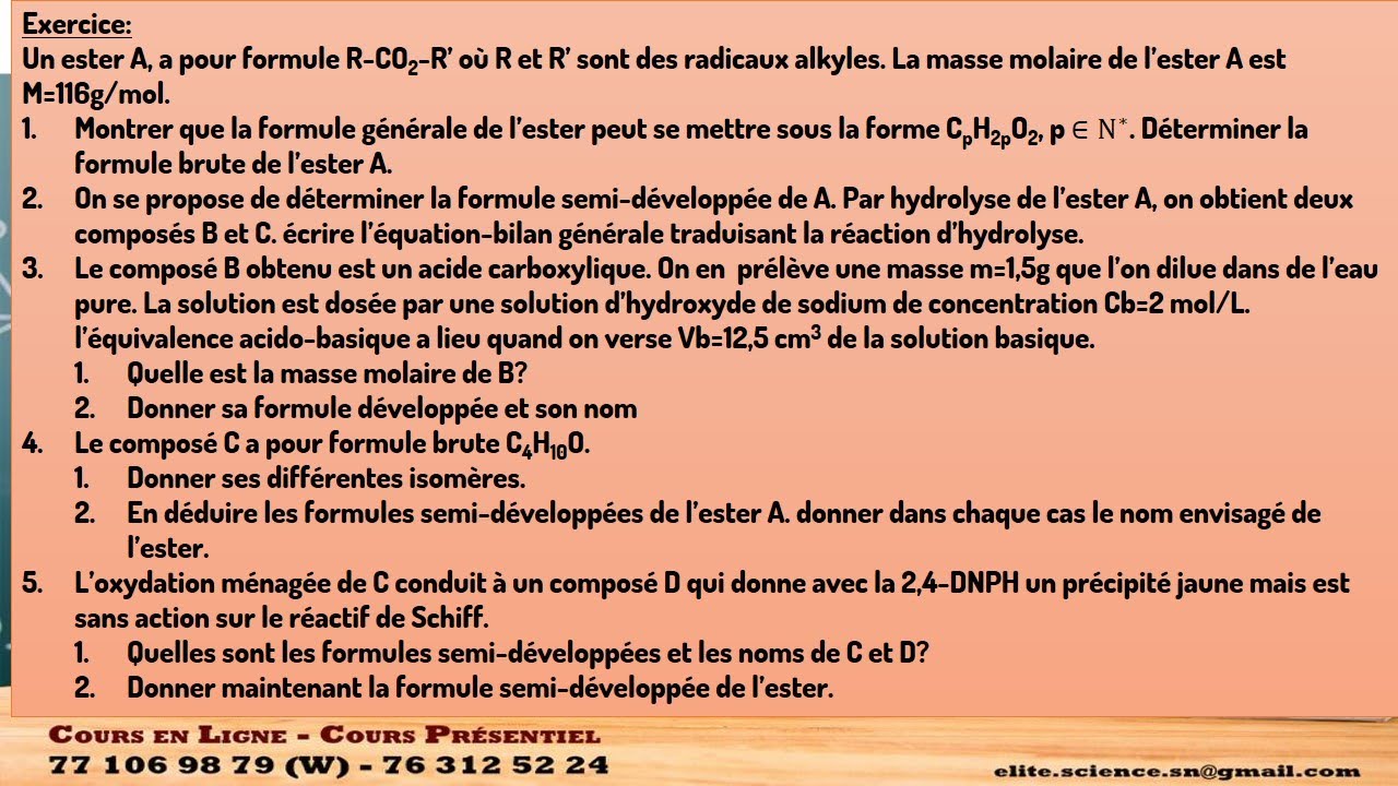 (1ES/PC) Exercice de synthèse TRES INTERESSANT sur les COMPOSES ORGANIQUES OXYGENES
