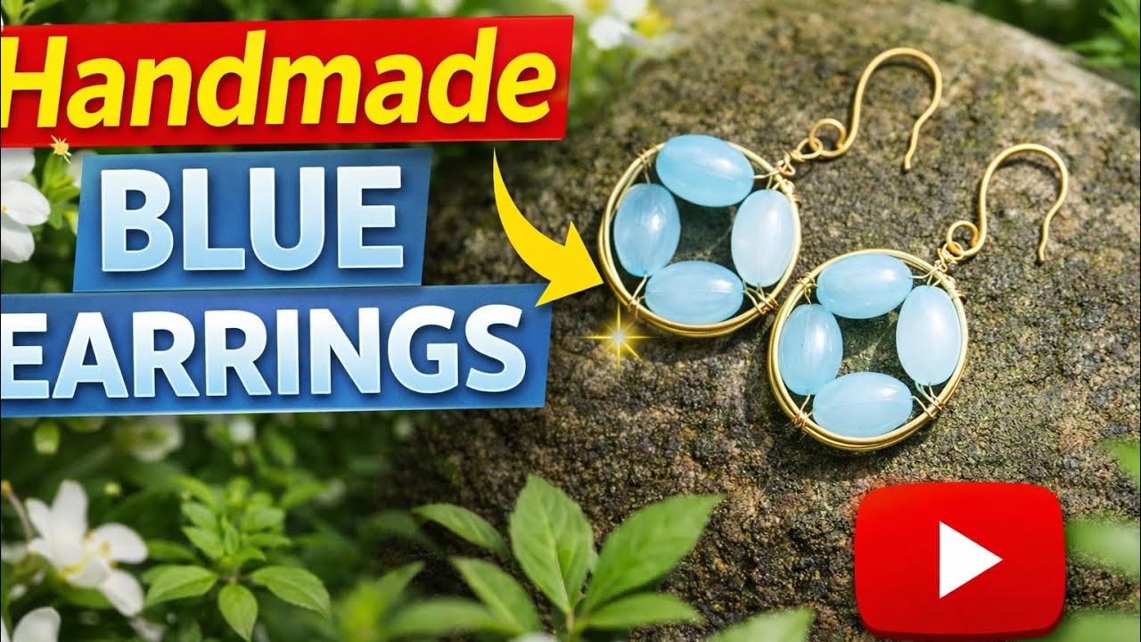 Handmade Blue Stone Hoop Earrings 🩵|DIY |CREATIVEOCEAN |