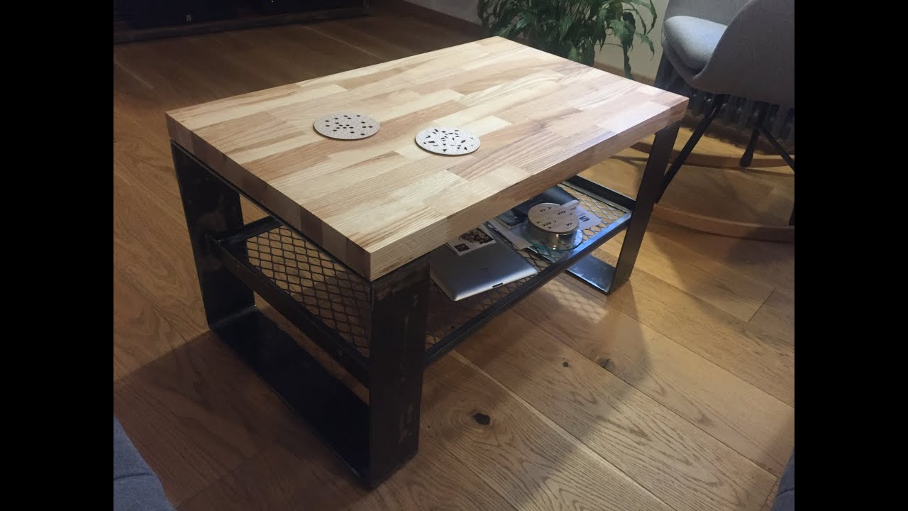 table basse style industriel, bois et acier,