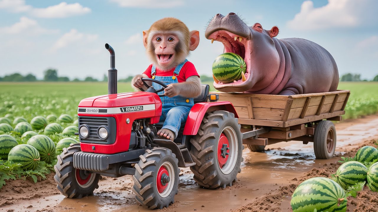 🐒💦 Monkey NaNa Saves His Dry Grape Farm but a Huge Hippo Blocks the Water Flow — NaNa’s Smart Fix! 😱